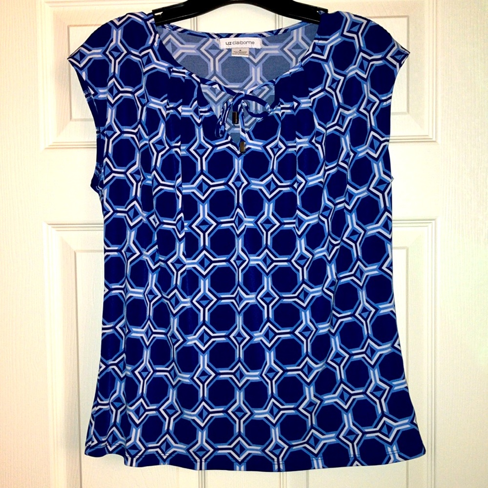 Liz Claiborne Blue Patterned Sleeveless Lightweight Dress Top - Size Medium